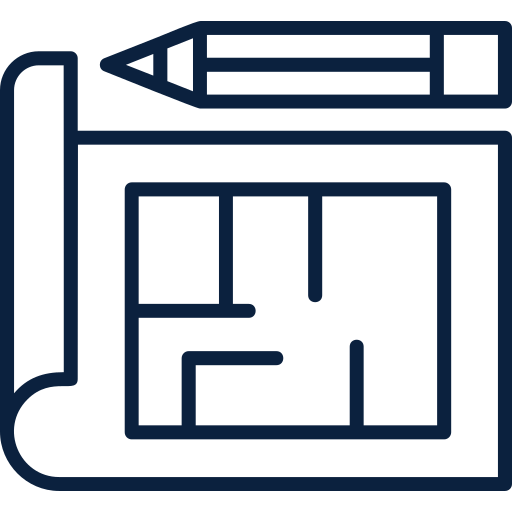 Rolled architectural blueprint with a large pencil resting on top, symbolizing drafting and design.