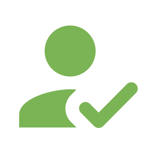 Green user/person icon with a checkmark, indicating verification or approval.